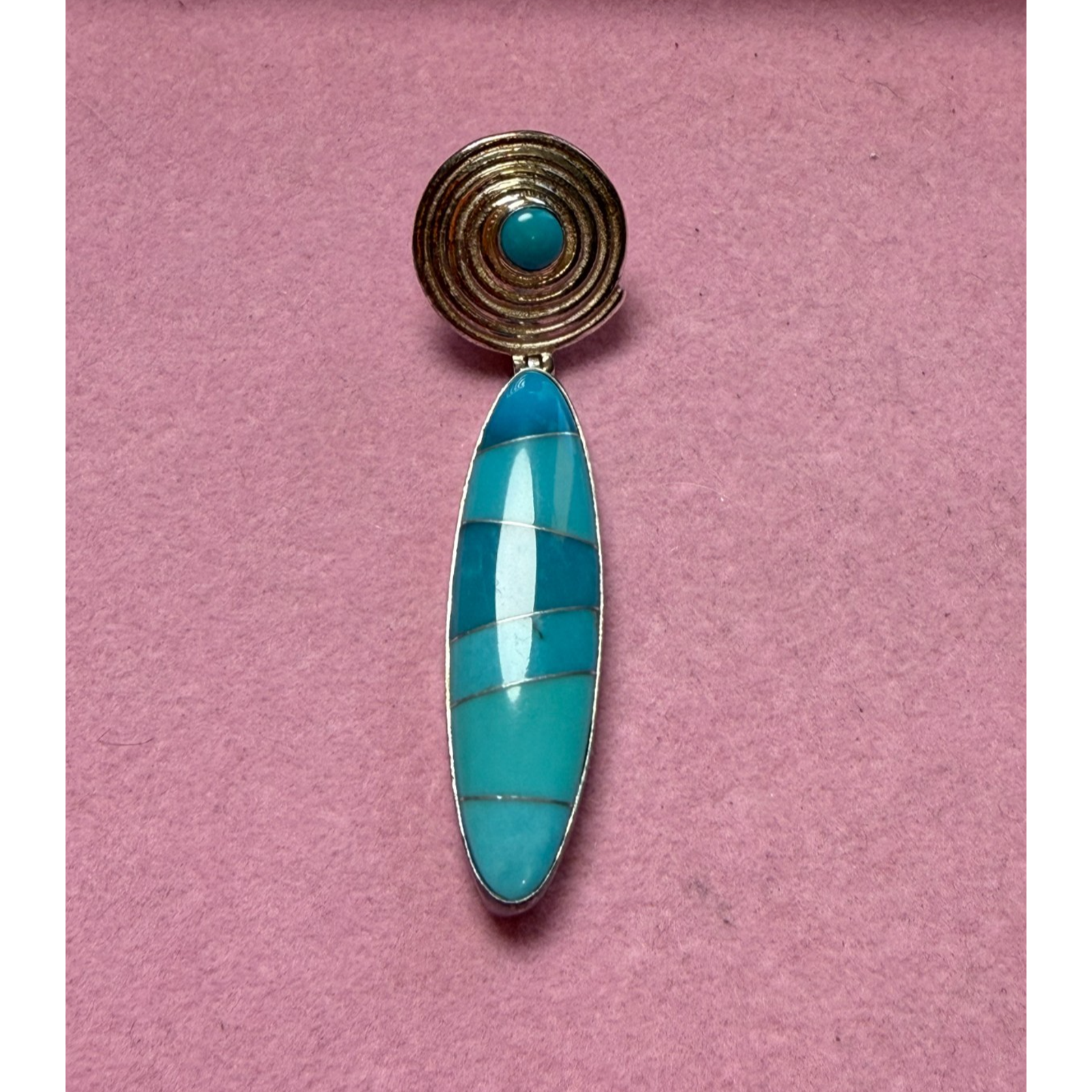 Jay King Desert Rose Trading Turquoise Sun Spiral Channel Inlay Pendant Sterling